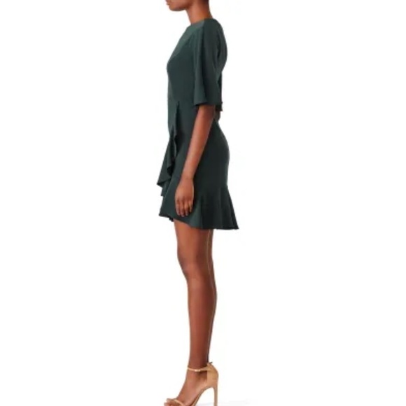 Amanda Uprichard Dress Ruffle Faux Wrap Hunter Green Mini Length Occasion Dress - Picture 11 of 15